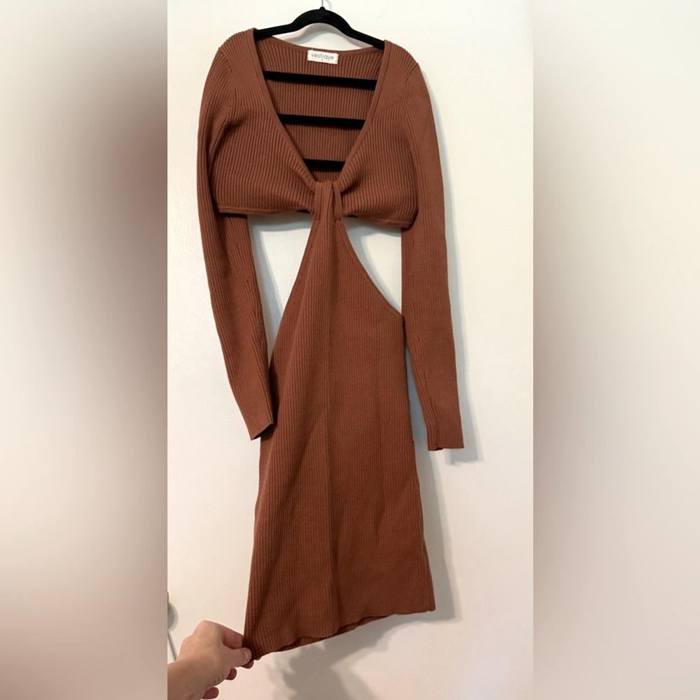 Sexy brown ribbed bodycon open sides, open back fitted dress